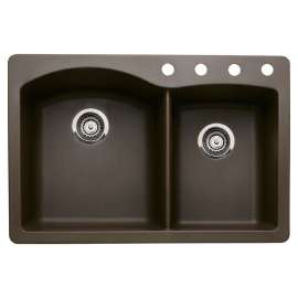 22-In X 33-In Double-Basin Granite Drop-In Or Undermount 4-Hole Residential Kitchen Sink