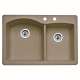441283-2 22-In X 33-In Double-Basin Granite Drop-In Or Undermount 2-Hole Residential Kitchen Sink in Truffle