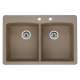 22-In X 33-In Double-Basin Granite Drop-In Or Undermount 2-Hole Residential Kitchen Sink in Truffle