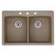 22-In X 33-In Double-Basin Granite Drop-In Or Undermount 3-Hole Residential Kitchen Sink in Truffle