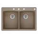 22-In X 33-In Double-Basin Granite Drop-In Or Undermount 4-Hole Residential Kitchen Sink in Truffle