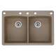 22-In X 33-In Double-Basin Granite Drop-In Or Undermount 5-Hole Residential Kitchen Sink in Truffle