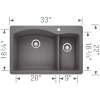 441464 22-In X 33-In Double-Basin Granite Drop-In Or Undermount 1-Hole Residential Kitchen Sink in Cinder