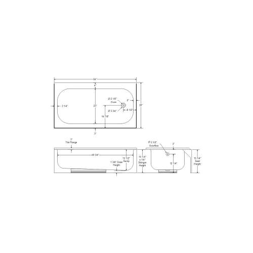 KONA Standard Outlet Slip-Resistant Bottom Bath with Left Hand Drain, in White