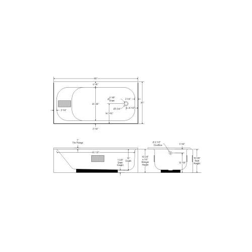 MAUI Standard Outlet Slip-Resistant Bottom Soaker Bath with Left Hand Drain, in White