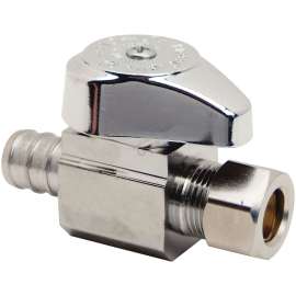 1/2 in. Nom Crimp Barb x 3/8 in. O.D. Comp Crimp PEX - Straight 1/4 Turn Stop