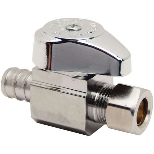 1/2 in. Nom Crimp Barb x 3/8 in. O.D. Comp Crimp PEX - Straight 1/4 Turn Stop