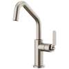 Bar Faucet with Angled Spout and Industrial Handle in Stainless Finish