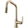 Pull-Down Faucet with Angled Spout and Industrial Handle in Luxe Gold Finish