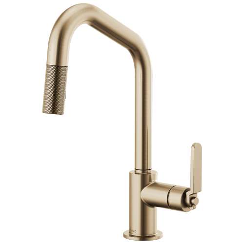 Pull-Down Faucet with Angled Spout and Industrial Handle in Luxe Gold Finish