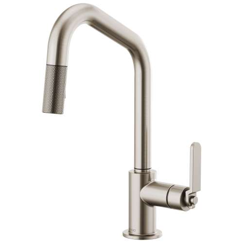 Pull-Down Faucet with Angled Spout and Industrial Handle in Stainless Finish