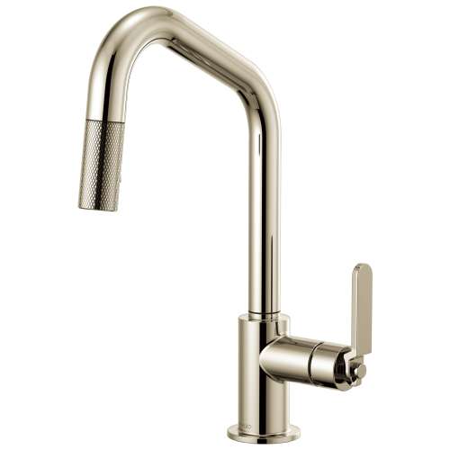 Pull-Down Faucet with Angled Spout and Industrial Handle in Polished Nickel Finish