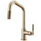 Pull-Down Faucet with Angled Spout and Knurled Handle in Luxe Gold Finish