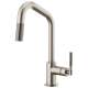 Pull-Down Faucet with Angled Spout and Knurled Handle in Stainless Finish