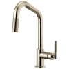 Pull-Down Faucet with Angled Spout and Knurled Handle in Polished Nickel Finish