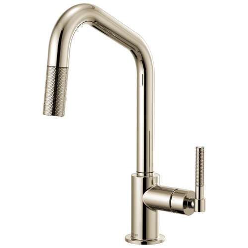 Pull-Down Faucet with Angled Spout and Knurled Handle in Polished Nickel Finish