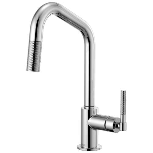 Pull-Down Faucet with Angled Spout and Knurled Handle in Chrome Finish