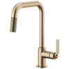 Pull-Down Faucet with Square Spout and Industrial Handle in Luxe Gold Finish