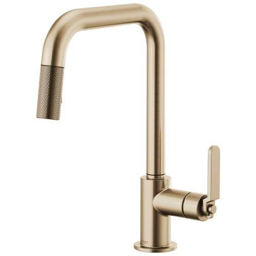 Pull-Down Faucet with Square Spout and Industrial Handle in Luxe Gold Finish