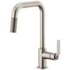 Pull-Down Faucet with Square Spout and Industrial Handle in Stainless Finish