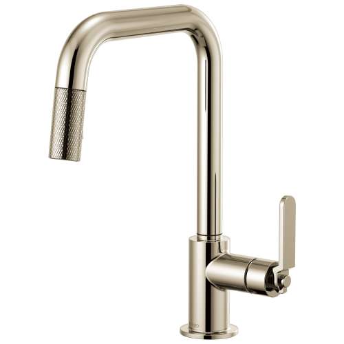 Pull-Down Faucet with Square Spout and Industrial Handle in Polished Nickel Finish