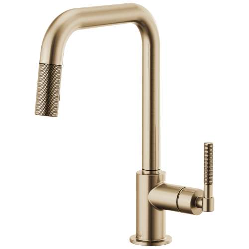 Pull-Down Faucet with Square Spout and Knurled Handle in Luxe Gold Finish