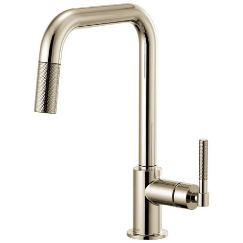 Pull-Down Faucet with Square Spout and Knurled Handle in Polished Nickel Finish