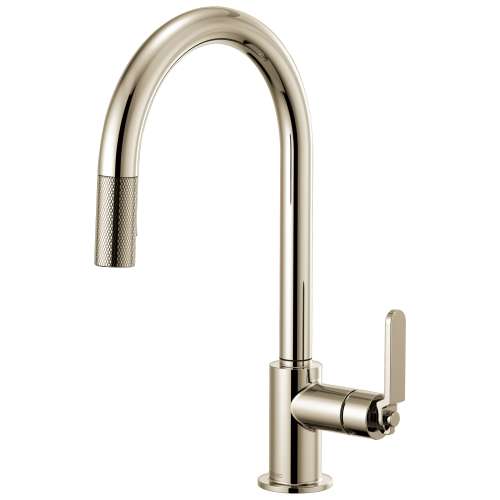 Pull-Down Faucet with Arc Spout and Industrial Handle in Polished Nickel Finish