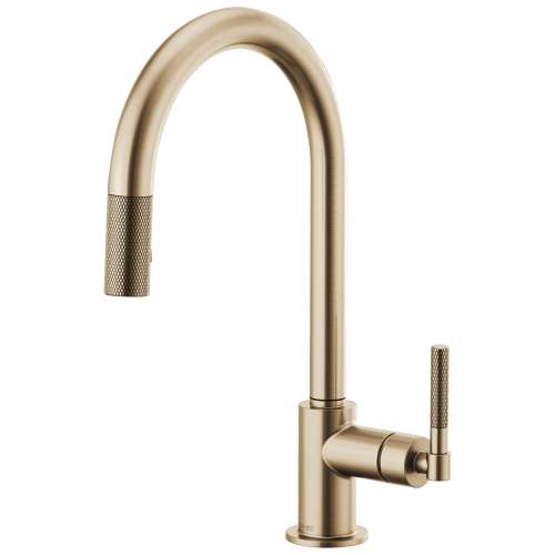 Pull-Down Faucet with Arc Spout and Knurled Handle in Luxe Gold Finish