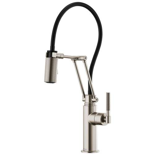 Articulating Faucet with Knurled Handle in Stainless Finish