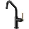 Bar Faucet with Angled Spout and Knurled Handle in Matte Black/Luxe Gold Finish