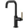 Bar Faucet with Square Spout and Knurled Handle in Matte Black/Luxe Gold Finish