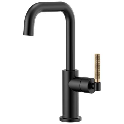 Bar Faucet with Square Spout and Knurled Handle in Matte Black/Luxe Gold Finish