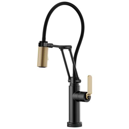 SmartTouch Articulating Faucet with Industrial Handle in Matte Black/Luxe Gold Finish
