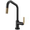 SmartTouch Pull-Down Faucet with Angled Spout and Industrial Handle in Matte Black/Luxe Gold Finish