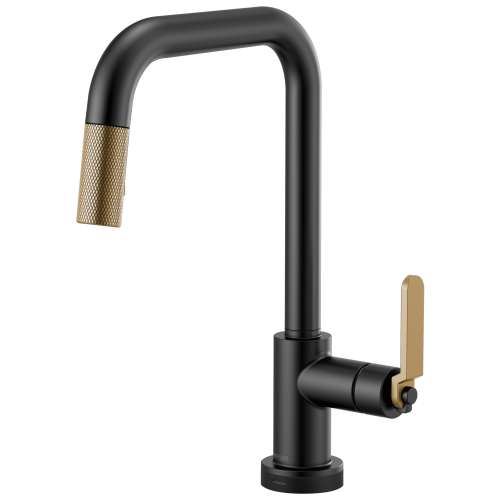 SmartTouch Pull-Down Faucet with Square Spout and Industrial Handle in Matte Black/Luxe Gold Finish