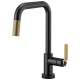 SmartTouch Pull-Down Faucet with Square Spout and Industrial Handle in Matte Black/Luxe Gold Finish