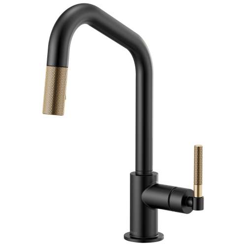 Pull-Down Faucet with Angled Spout and Knurled Handle in Matte Black/Luxe Gold Finish