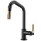 Pull-Down Faucet with Angled Spout and Knurled Handle in Matte Black/Luxe Gold Finish