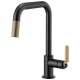 Pull-Down Faucet with Square Spout and Industrial Handle in Matte Black/Luxe Gold Finish