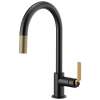 Pull-Down Faucet with Arc Spout and Industrial Handle in Matte Black/Luxe Gold Finish