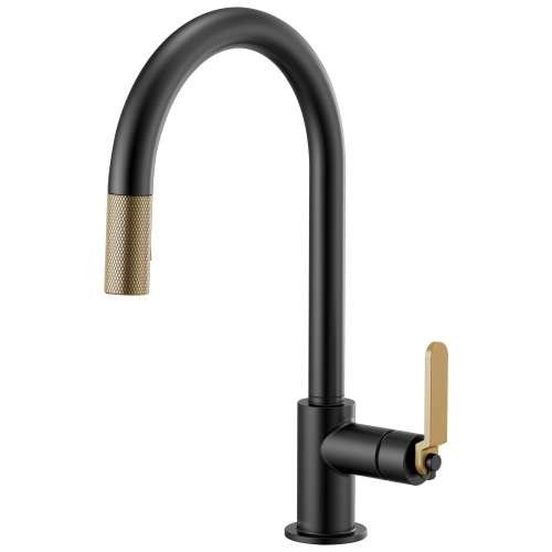 Pull-Down Faucet with Arc Spout and Industrial Handle in Matte Black/Luxe Gold Finish