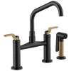 Bridge Faucet with Angled Spout and Industrial Handle in Matte Black/Luxe Gold Finish
