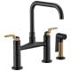 Bridge Faucet with Square Spout and Industrial Handle in Matte Black/Luxe Gold Finish