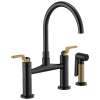 Bridge Faucet with Arc Spout and Industrial Handle in Matte Black/Luxe Gold Finish
