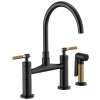 Bridge Faucet with Arc Spout and Knurled Handle in Matte Black/Luxe Gold Finish