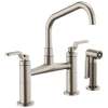 Bridge Faucet with Angled Spout and Industrial Handle in Stainless Finish