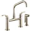 Bridge Faucet with Angled Spout and Industrial Handle in Polished Nickel Finish