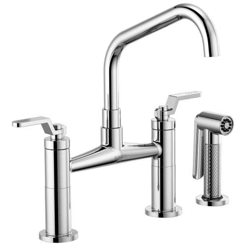 Bridge Faucet with Angled Spout and Industrial Handle in Chrome Finish
