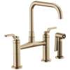 Bridge Faucet with Square Spout and Industrial Handle in Luxe Gold Finish